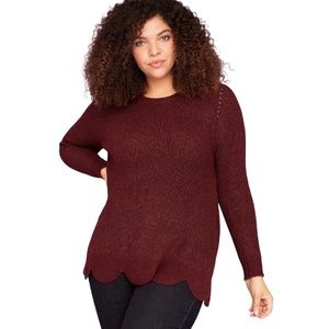 Lane Bryant Crew Neck Scallop-Hem Maroon Sweater Size 18/20